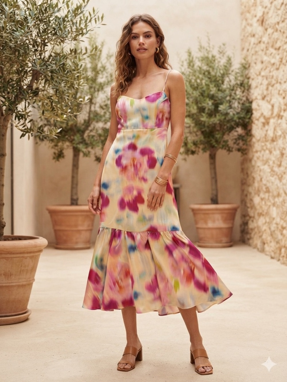 Steve Madden Pink Multi Watercolor Floral Spaghetti-Strap Dress